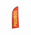 Drapeau publicitaire "PROMOS" de dimensions 225 x 85 cm