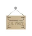 Panneau "Ouvert - Fermé" en bois brut format A4 avec fixation ventouse