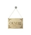 Panneau "OUVERT - FERMÉ" en bois brut format A4 avec fixation ventouse