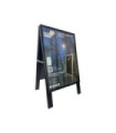 Chevalet stop trottoir bois noir avec porte affiche alu format A1 - Dimensions 106 x 62 cm