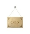 Panneau "OPEN - CLOSED" en bois brut format A4 avec fixation ventouse